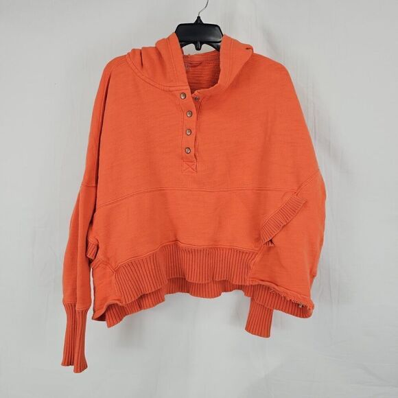 Free People Solid Honey Dove Pullover Sweatshirt In Morning Burst Orange Sz Med - Picture 4 of 10